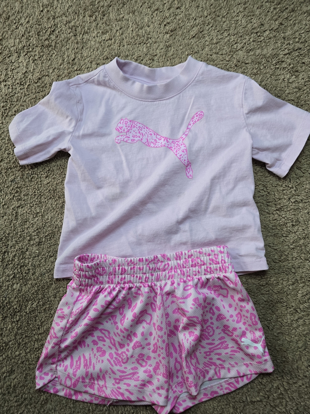 PUMA Kids Pink Logo Tee & Leopard Print Shorts Set